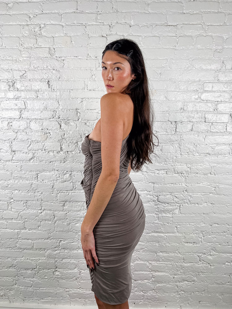 AllSaints 2000s Grey Draped One-Shoulder Dress