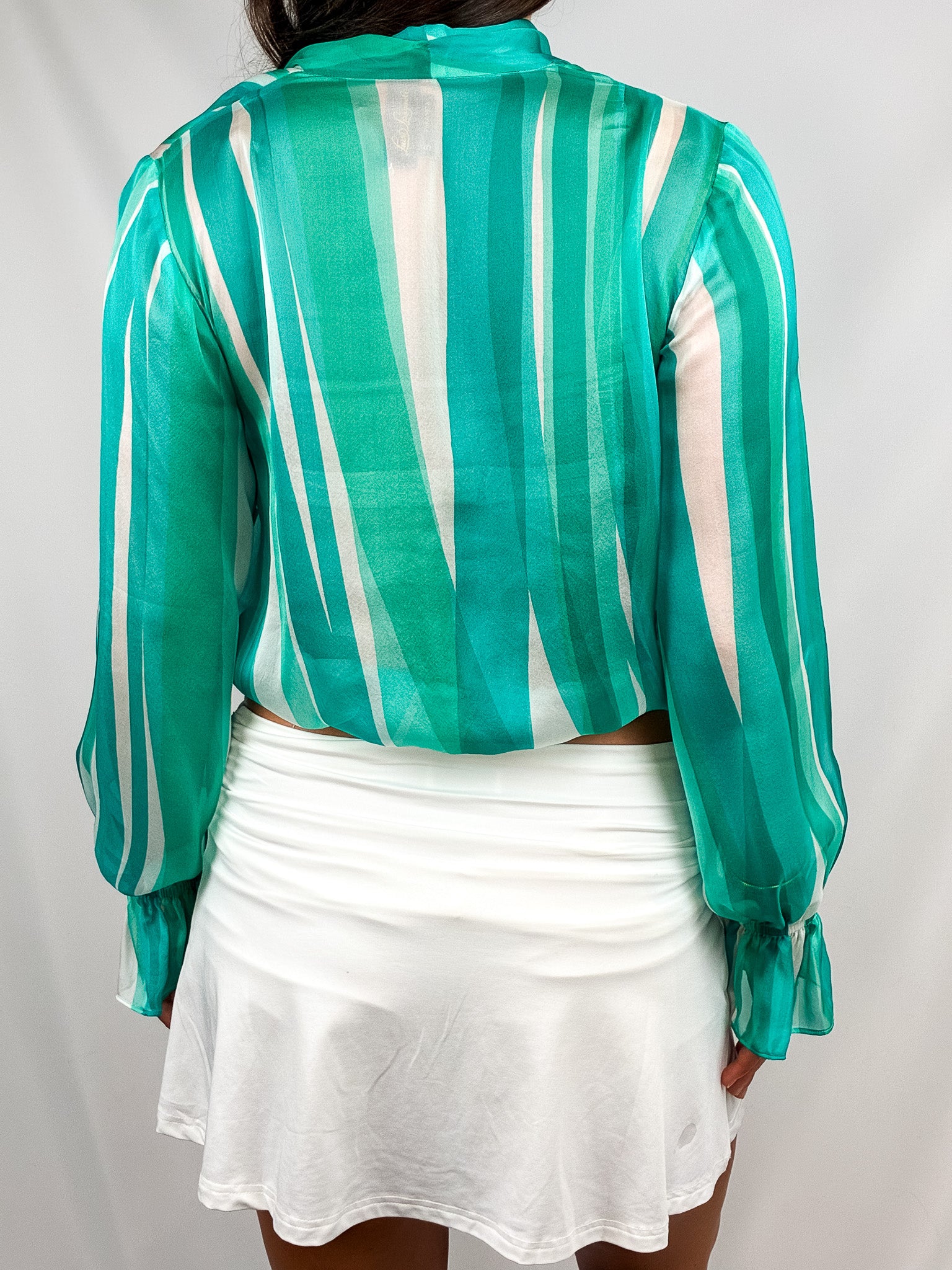 Luisa Spagnoli Green Wave Stripe Silk Wrap Blouse - S/M