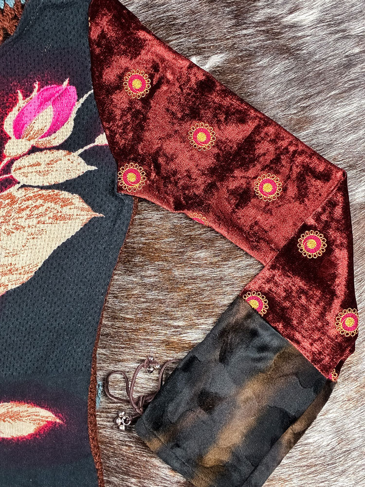 Custo Barcelona 2000s Velvet & Crochet Rose Top