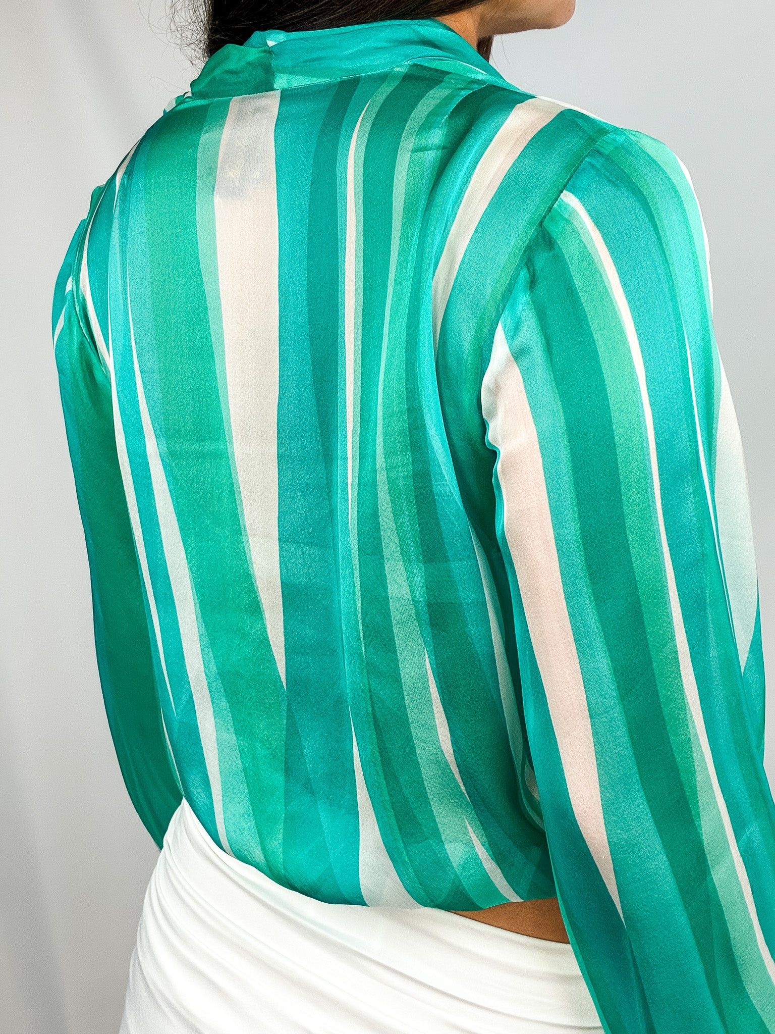 Luisa Spagnoli Green Wave Stripe Silk Wrap Blouse - S/M