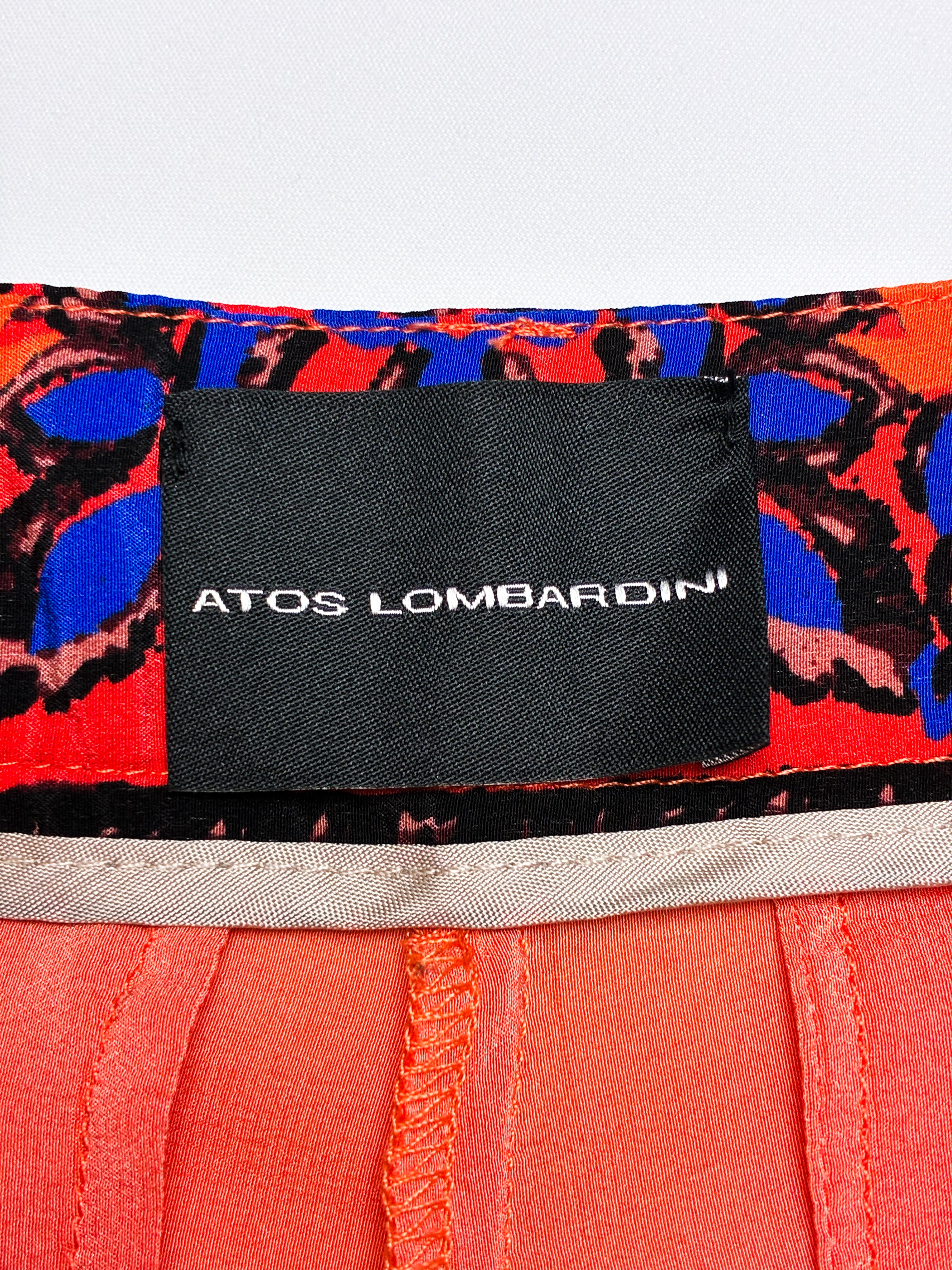 Atos Lombardini 2000s Coral Paisley Print Silk Wide Leg Pants - W28