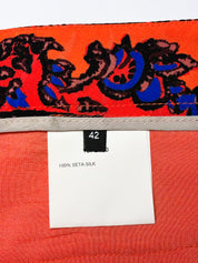 Atos Lombardini 2000s Coral Paisley Print Silk Wide Leg Pants - W28