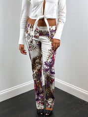 2000s Leopard and Paisley Print Low Rise Straight Leg Pants - W28