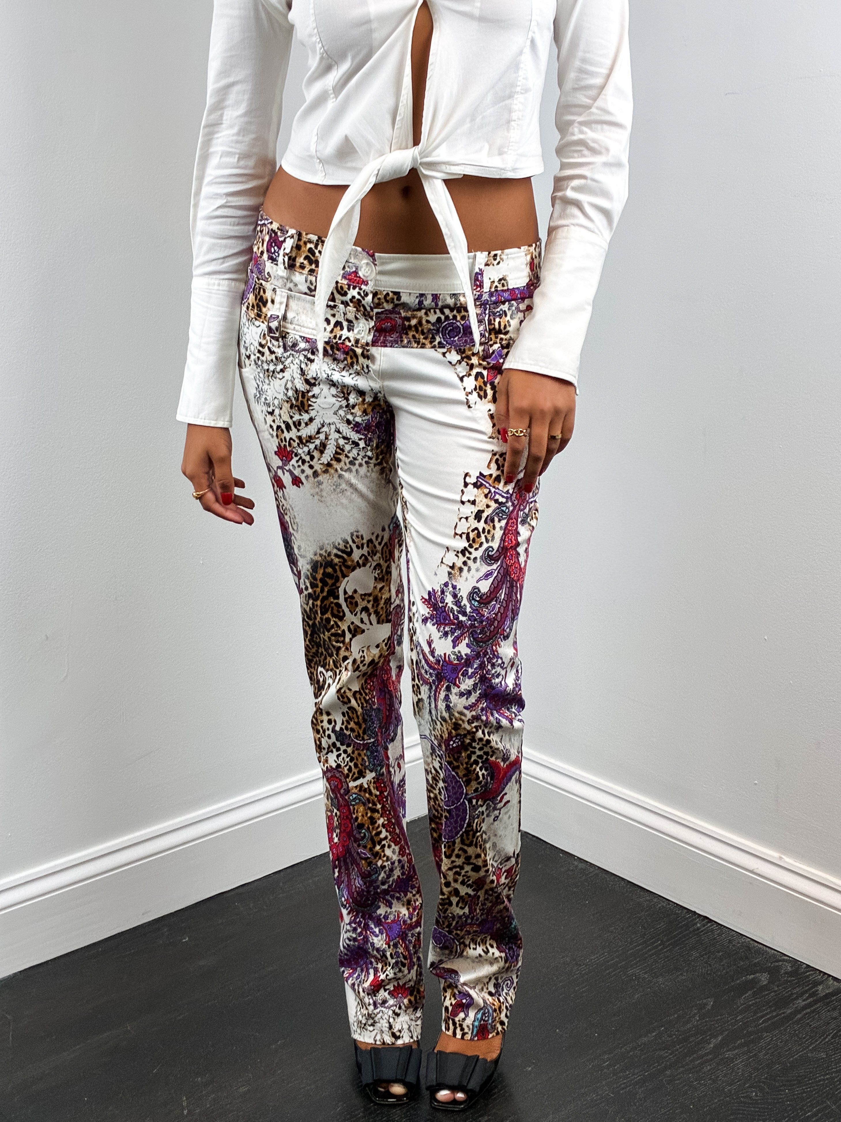 2000s Leopard and Paisley Print Low Rise Straight Leg Pants - W28