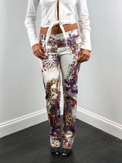 2000s Leopard and Paisley Print Low Rise Straight Leg Pants - W28