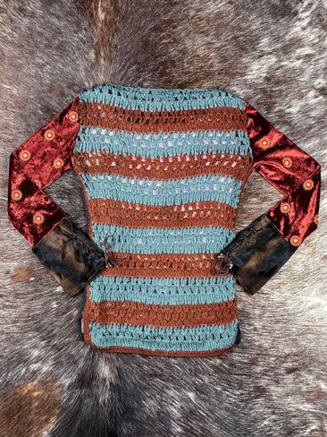 Custo Barcelona 2000s Velvet & Crochet Rose Top