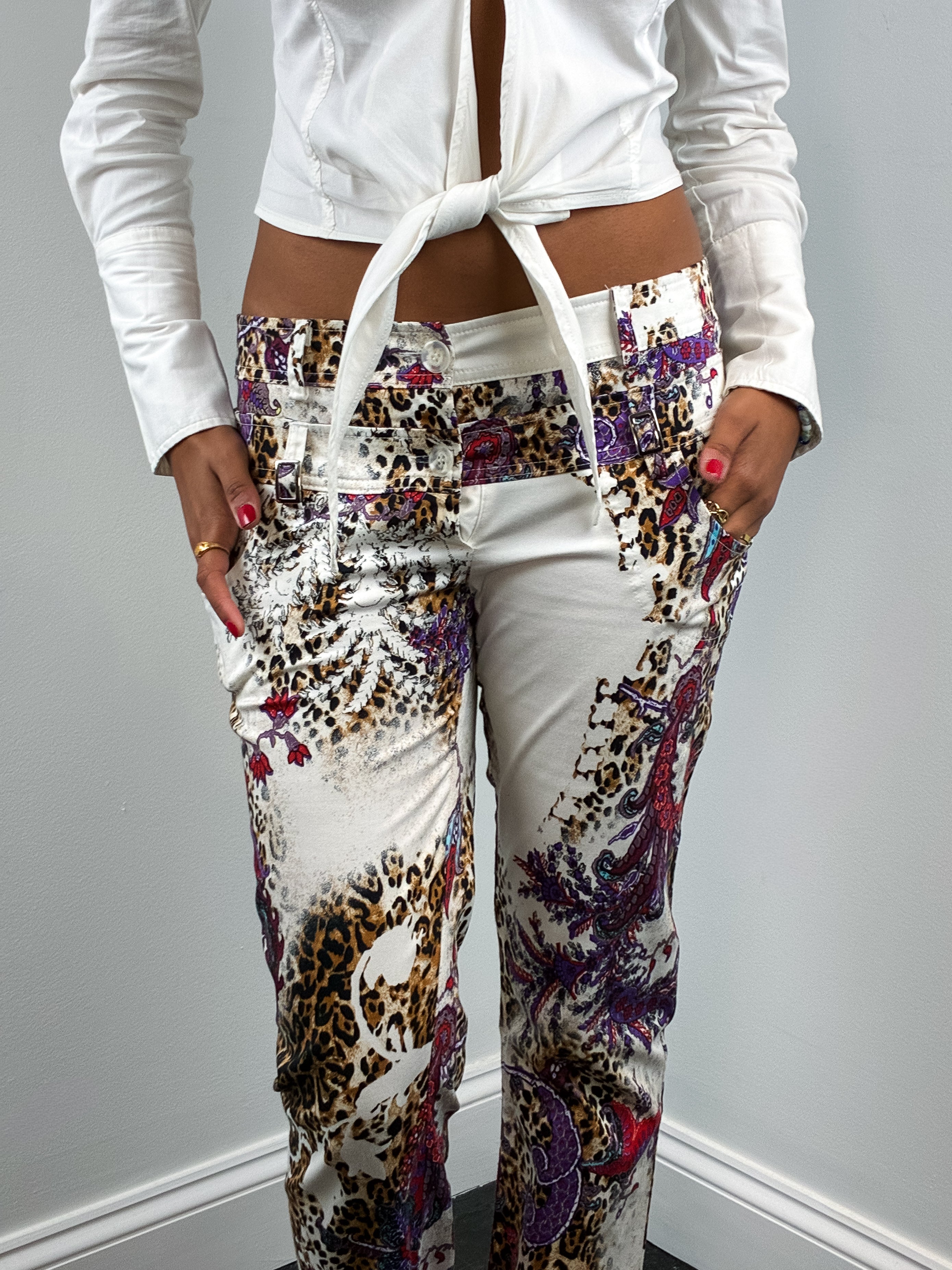 2000s Leopard and Paisley Print Low Rise Straight Leg Pants - W28