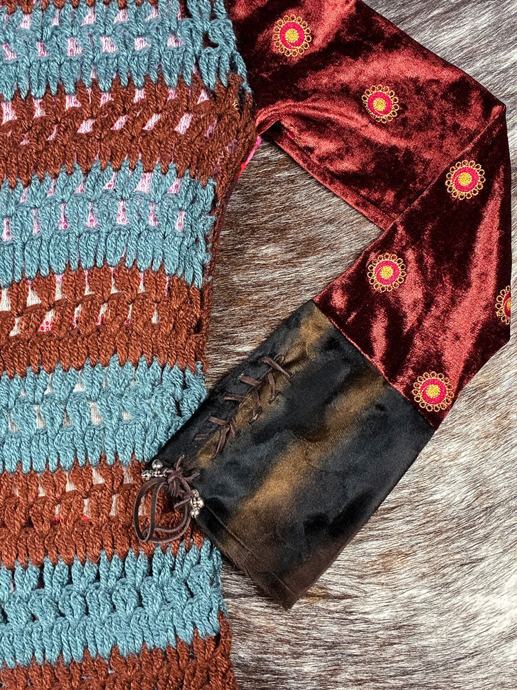 Custo Barcelona 2000s Velvet & Crochet Rose Top