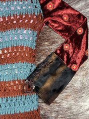 Custo Barcelona 2000s Velvet & Crochet Rose Top