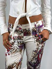 2000s Leopard and Paisley Print Low Rise Straight Leg Pants - W28