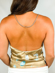 Fendi Jeans 1990s Champagne Satin Chain-Strap Halter Top - S