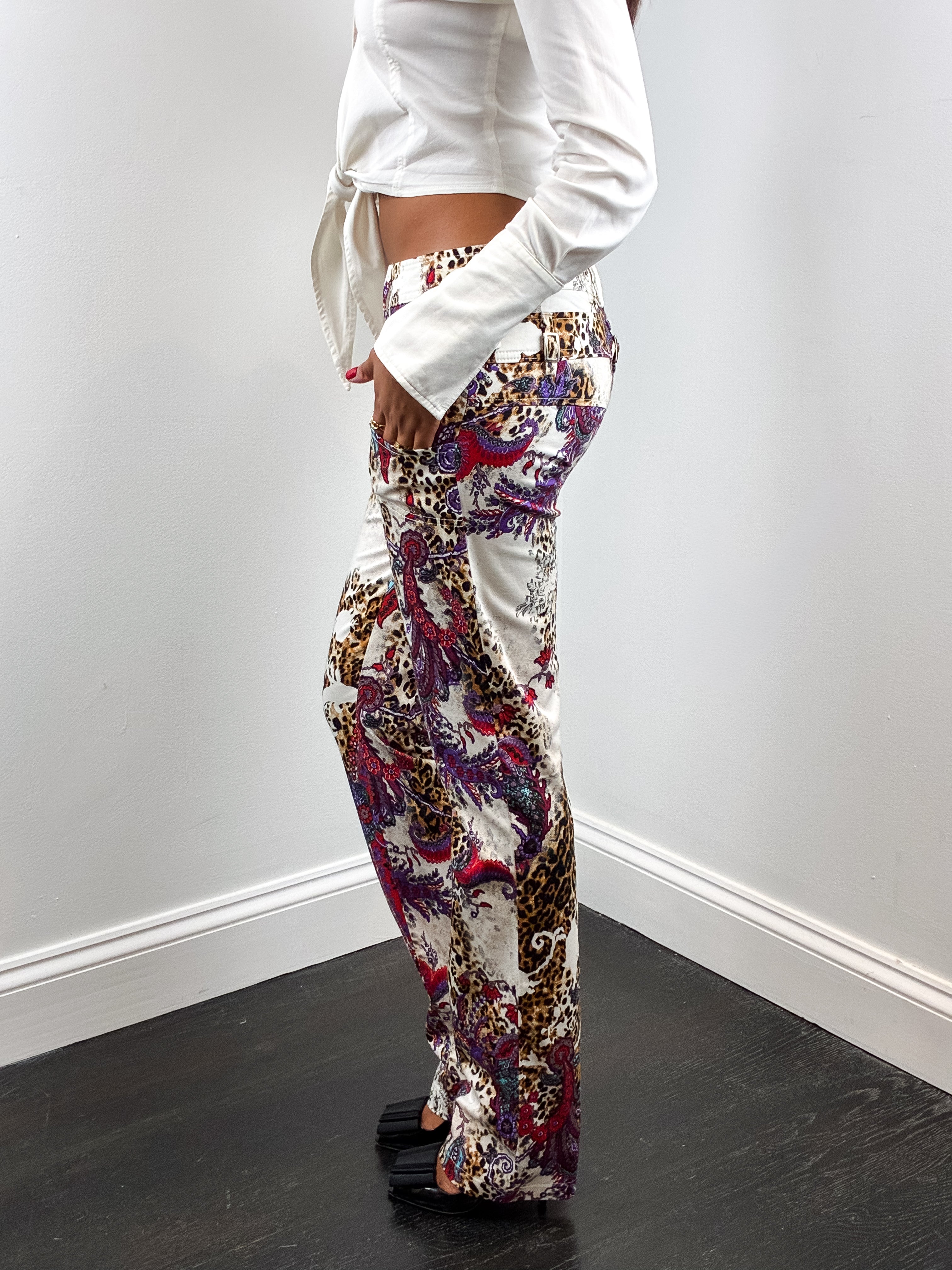 2000s Leopard and Paisley Print Low Rise Straight Leg Pants - W28