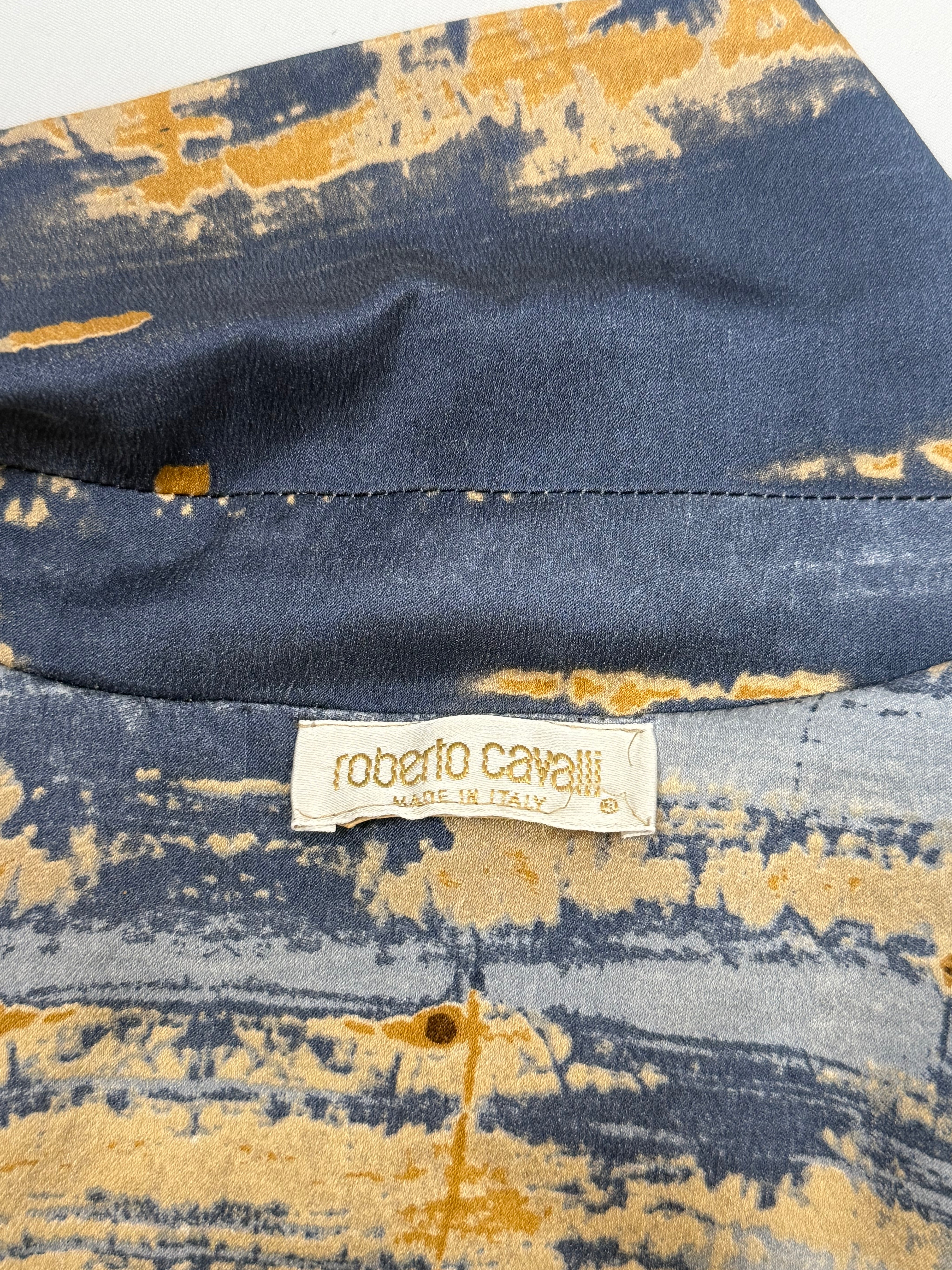 Roberto Cavalli 2000s Painterly Floral Print Shirt & Jean Set - Top M / Jeans W30