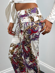 2000s Leopard and Paisley Print Low Rise Straight Leg Pants - W28