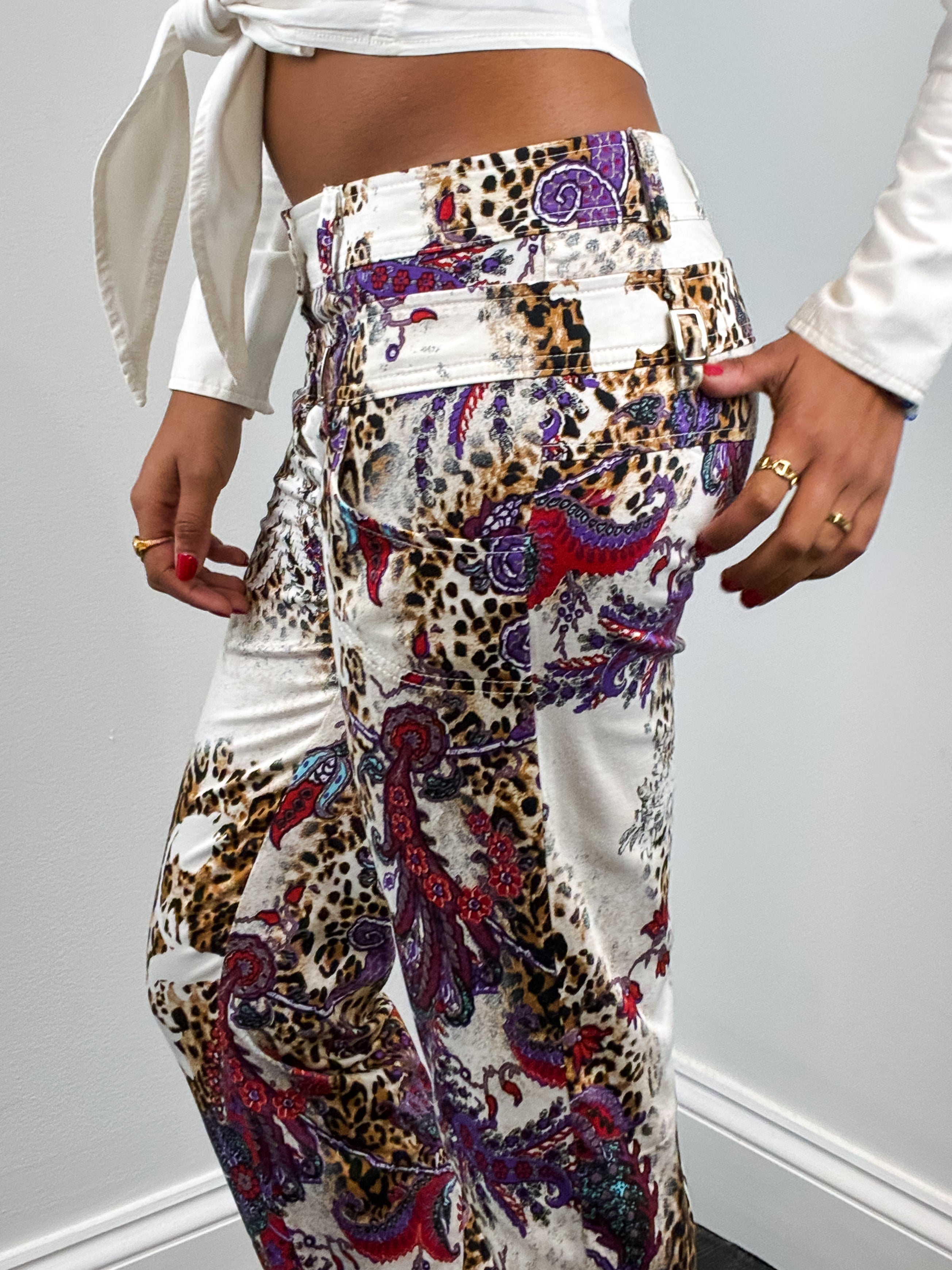 2000s Leopard and Paisley Print Low Rise Straight Leg Pants - W28