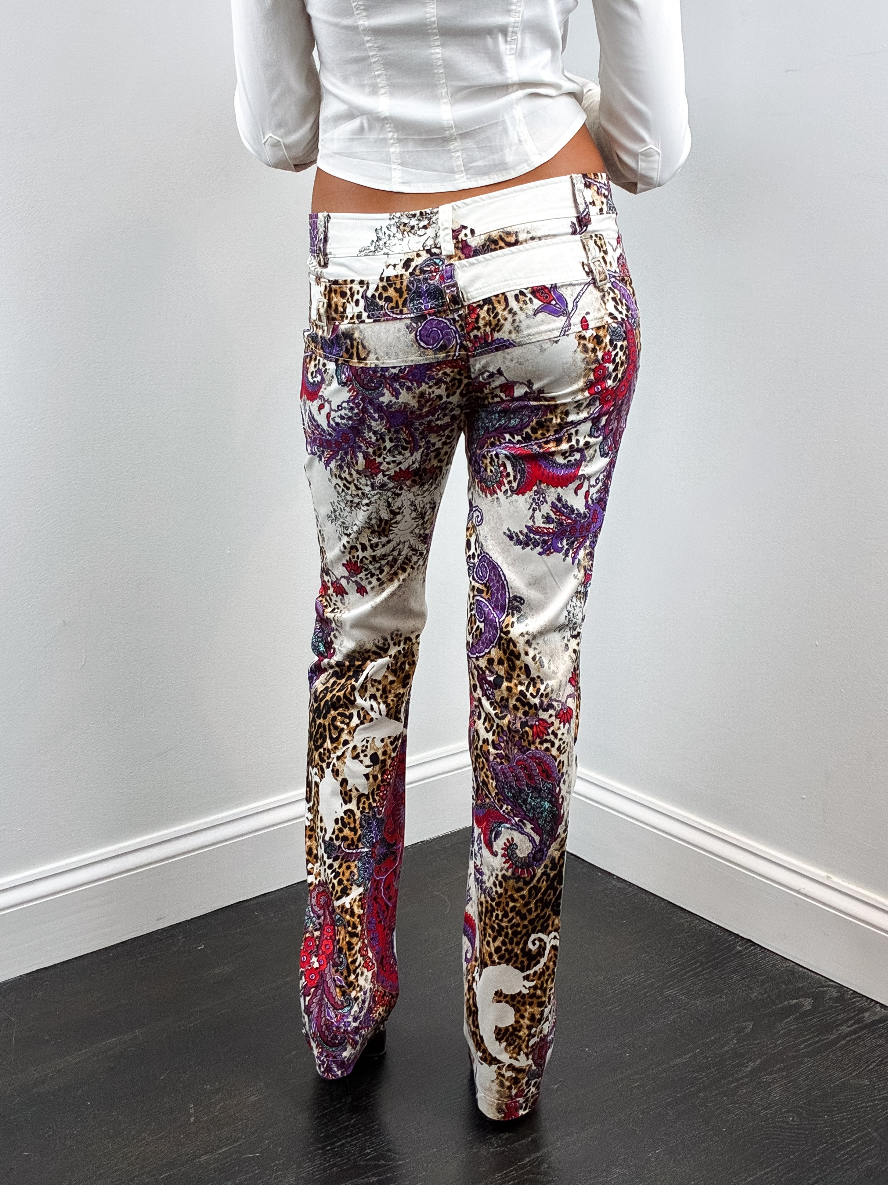 2000s Leopard and Paisley Print Low Rise Straight Leg Pants - W28