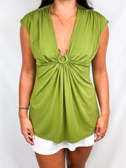 Bisou Bisou 2000s Green Snake Ring Plunge Top - M/L