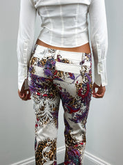2000s Leopard and Paisley Print Low Rise Straight Leg Pants - W28