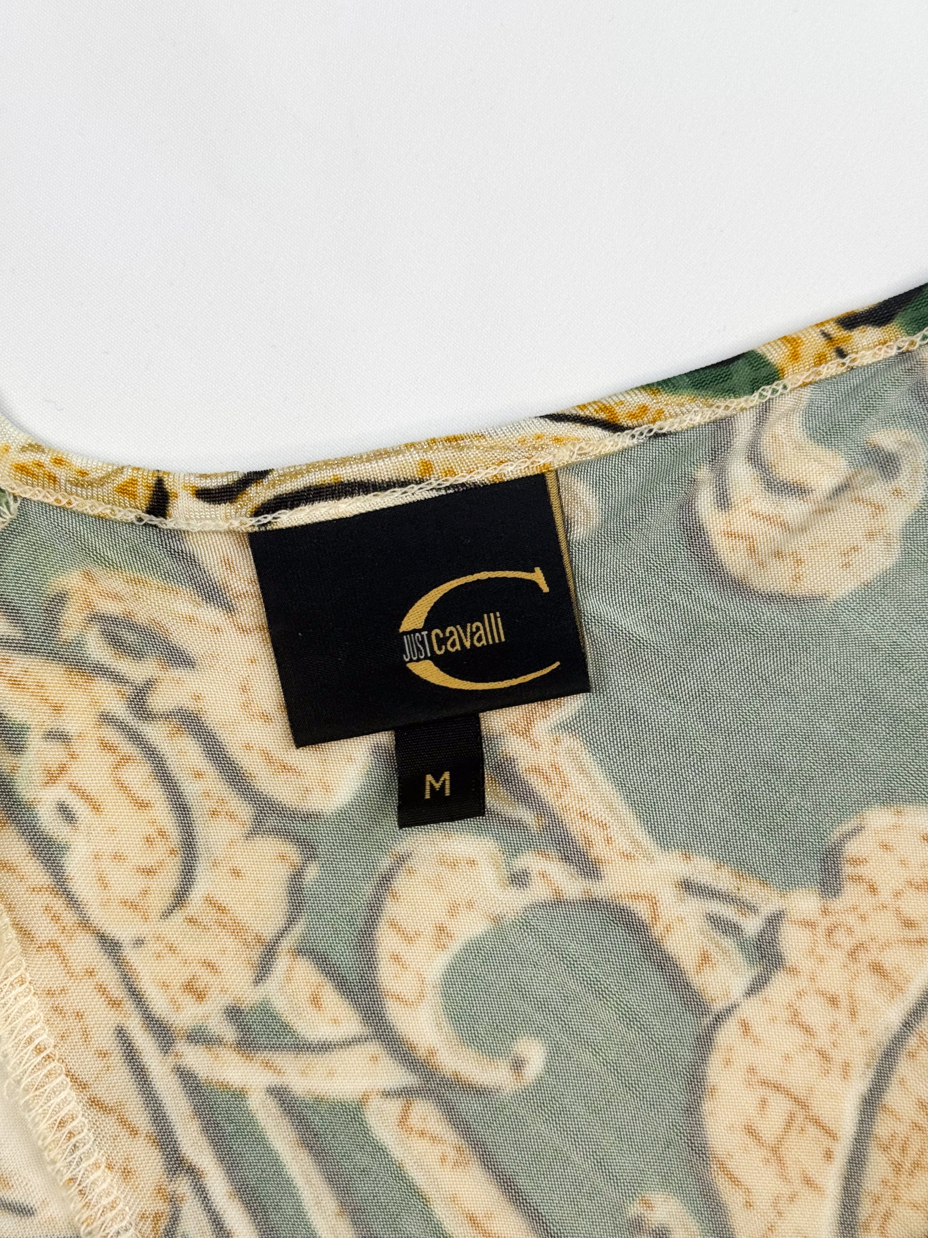 Just Cavalli 2000s Green Baroque Snake-Print Ring-Detail Top - L