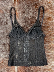 La Perla Early 2000s Black Mesh Embroidered Corset Top