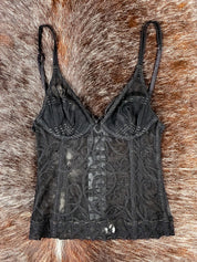 La Perla Early 2000s Black Mesh Embroidered Corset Top