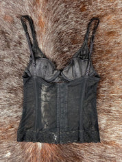 La Perla Early 2000s Black Mesh Embroidered Corset Top