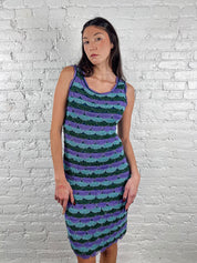 Missoni 2000s Wave Knit Lilac & Teal Sleeveless Dress