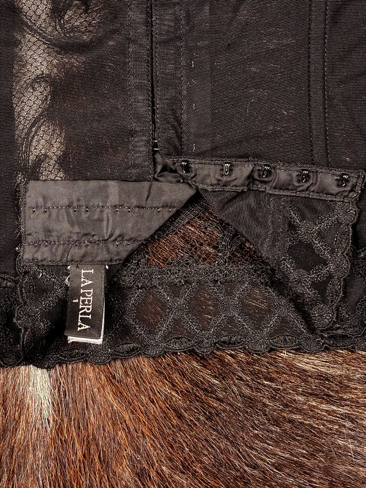 La Perla Early 2000s Black Mesh Embroidered Corset Top