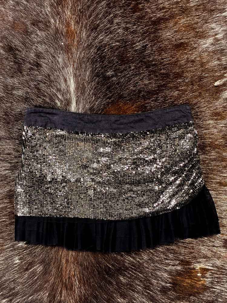 Patrizia Pepe Sera 2000s Silver Sequin Mini Skirt