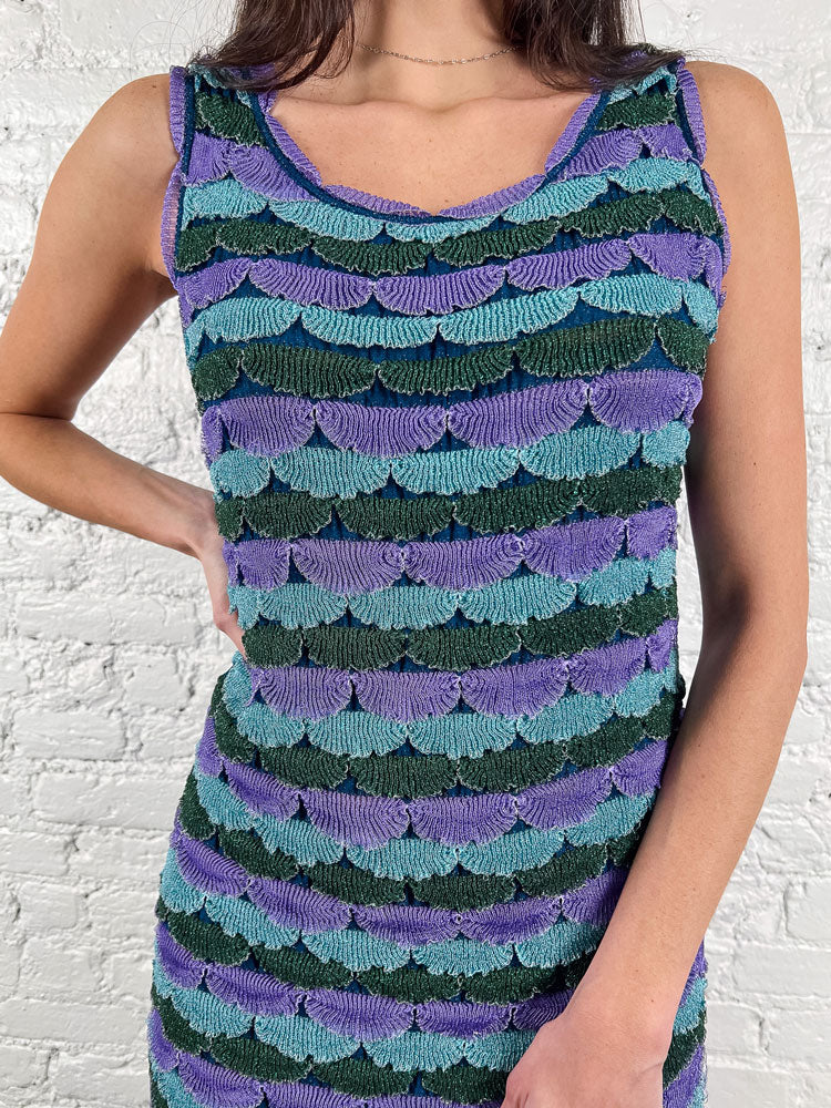 Missoni 2000s Wave Knit Lilac & Teal Sleeveless Dress