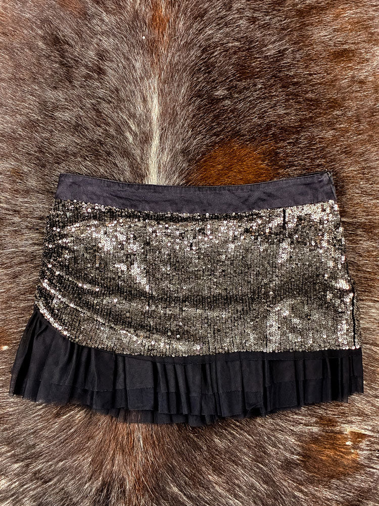 Patrizia Pepe Sera 2000s Silver Sequin Mini Skirt