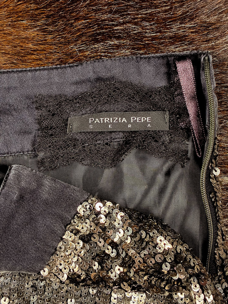 Patrizia Pepe Sera 2000s Silver Sequin Mini Skirt