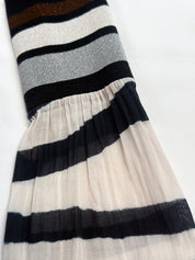 GF Ferre 2000s Black Mixed-Material Stripe Bell Sleeve Top - XS/S
