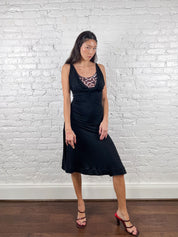 Just Cavalli 2000s Black Leopard-Lined Midi Dress