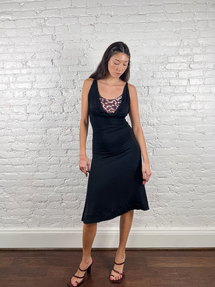 Just Cavalli 2000s Black Leopard-Lined Midi Dress