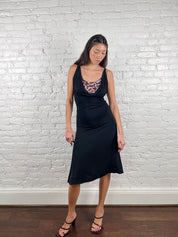 Just Cavalli 2000s Black Leopard-Lined Midi Dress