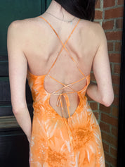Luisa Spagnoli 2000s Orange Daisy Print Silk Dress with Shawl - S-M