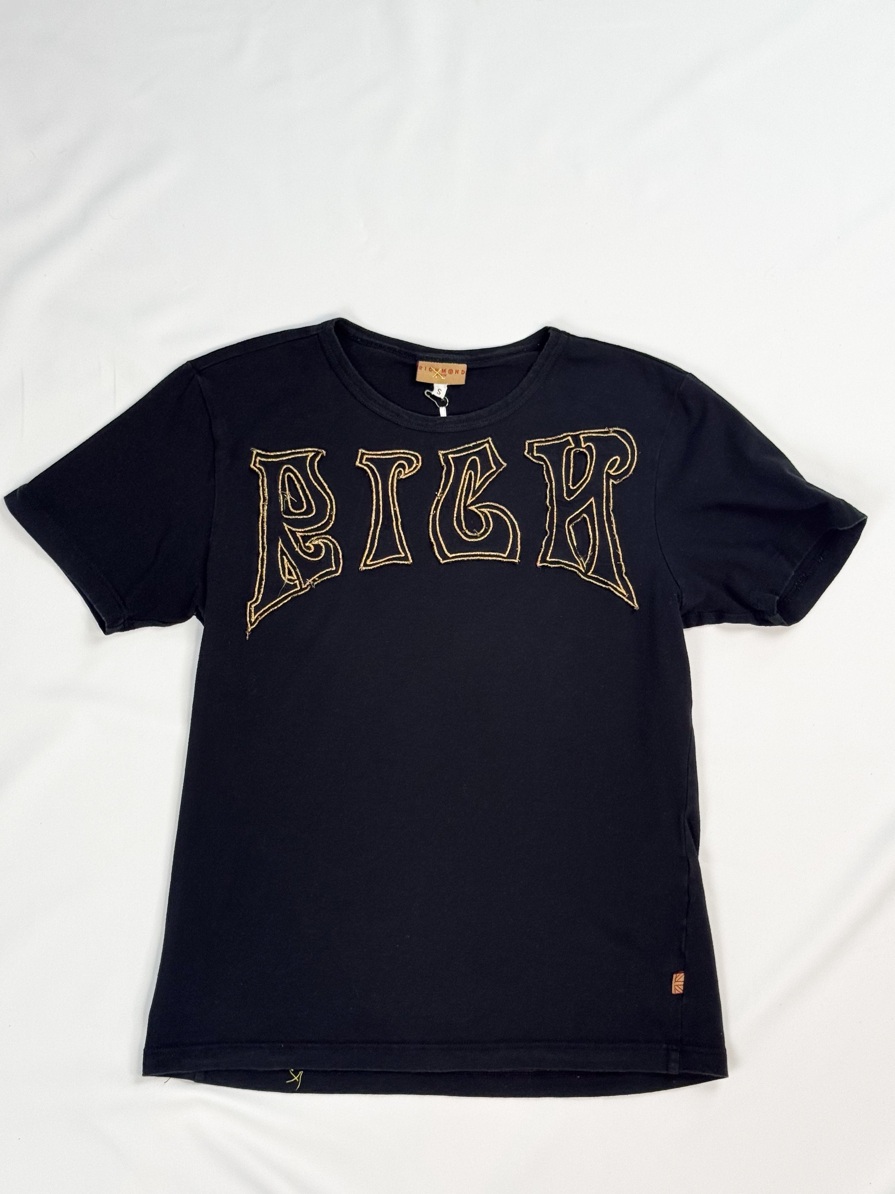 Richmond Denim 2000s Black "RICH" Gold Gothic Graphic Tee - S