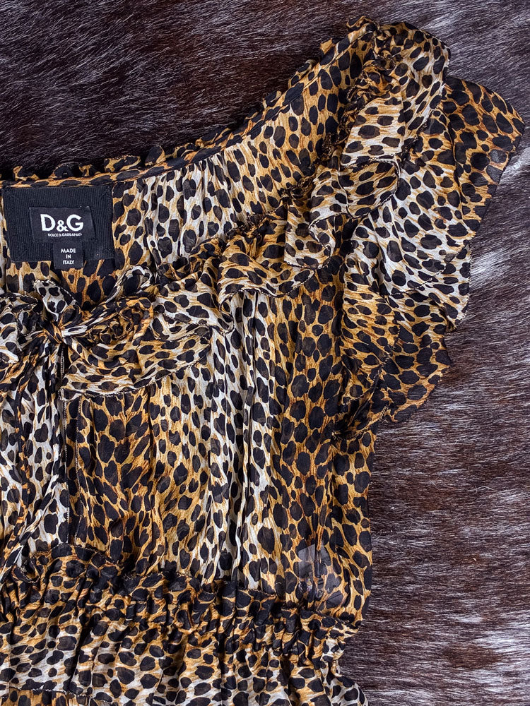 D&G 2000s Silk Leopard Ruffle Mini Dress