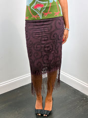 Custo Barcelona 2000s Green Crane Print Beaded Fringe Maxi Dress - XS/S