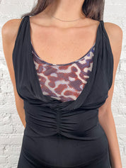 Just Cavalli 2000s Black Leopard-Lined Midi Dress