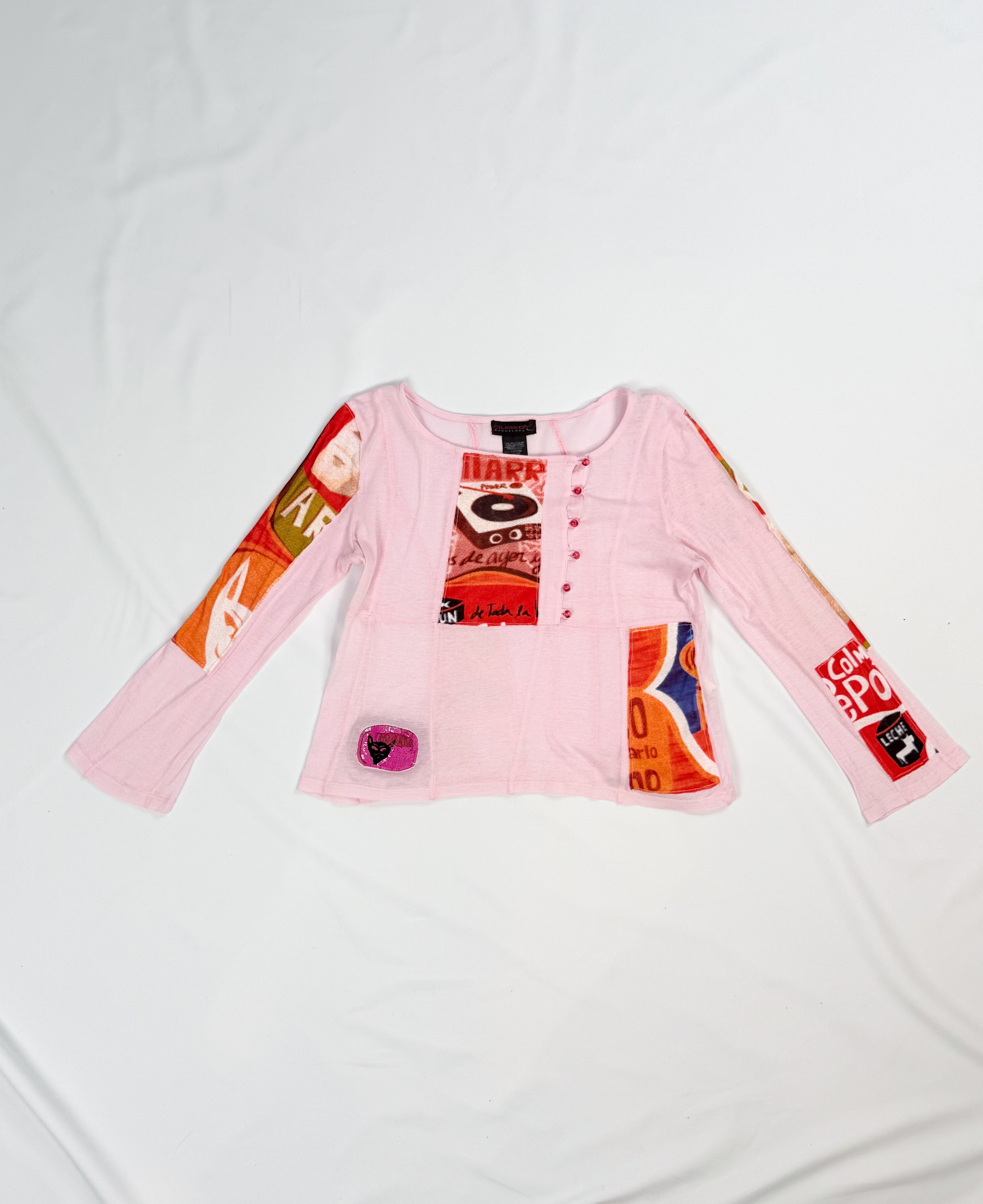 Custo Barcelona 2000s Pink Patchwork Crop Top - S
