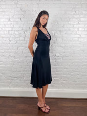 Just Cavalli 2000s Black Leopard-Lined Midi Dress