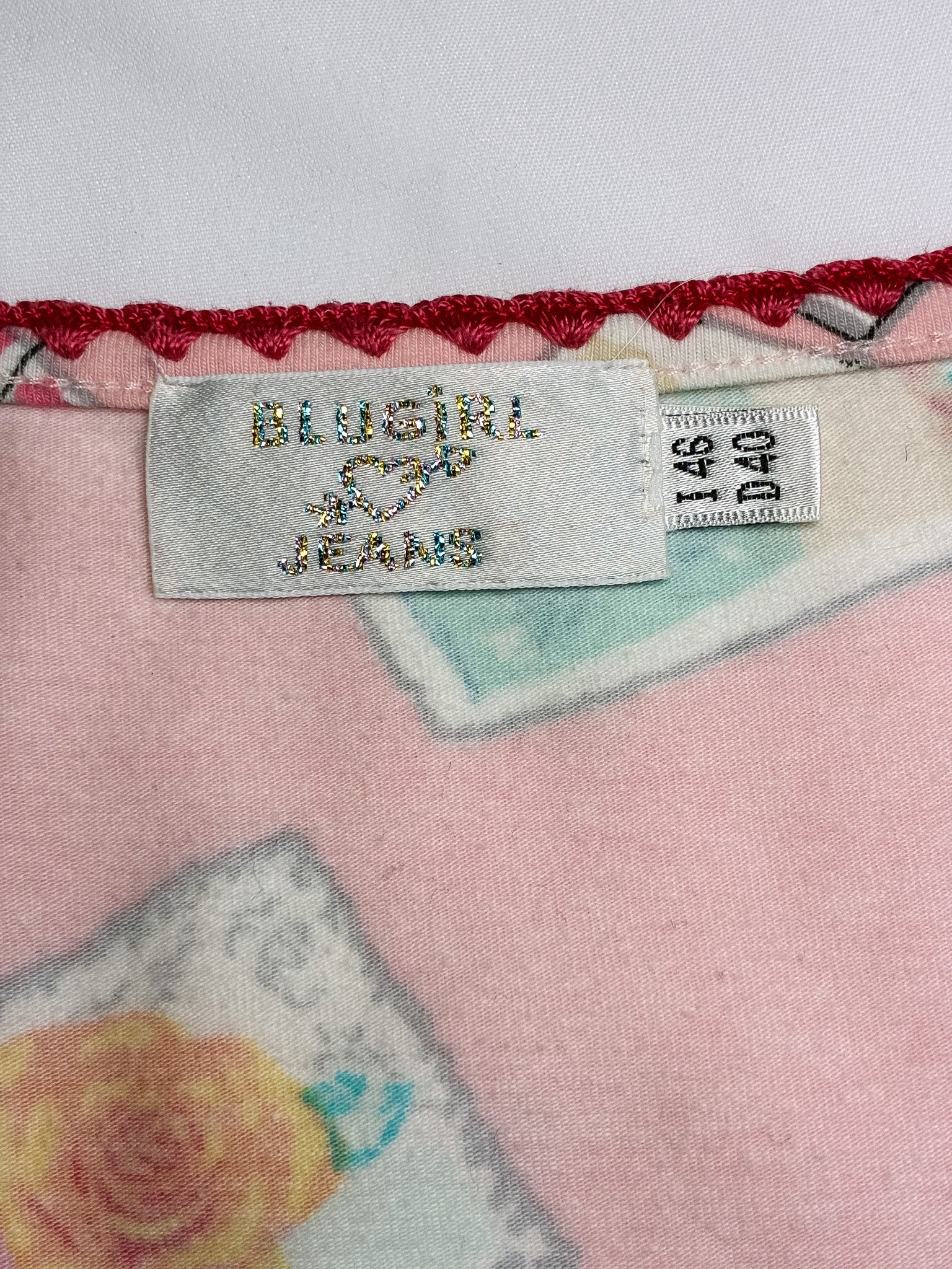 Blugirl SS 2004 Pink Postcard Print V-Neck Tee - M