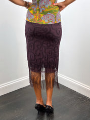 Custo Barcelona 2000s Green Crane Print Beaded Fringe Maxi Dress - XS/S