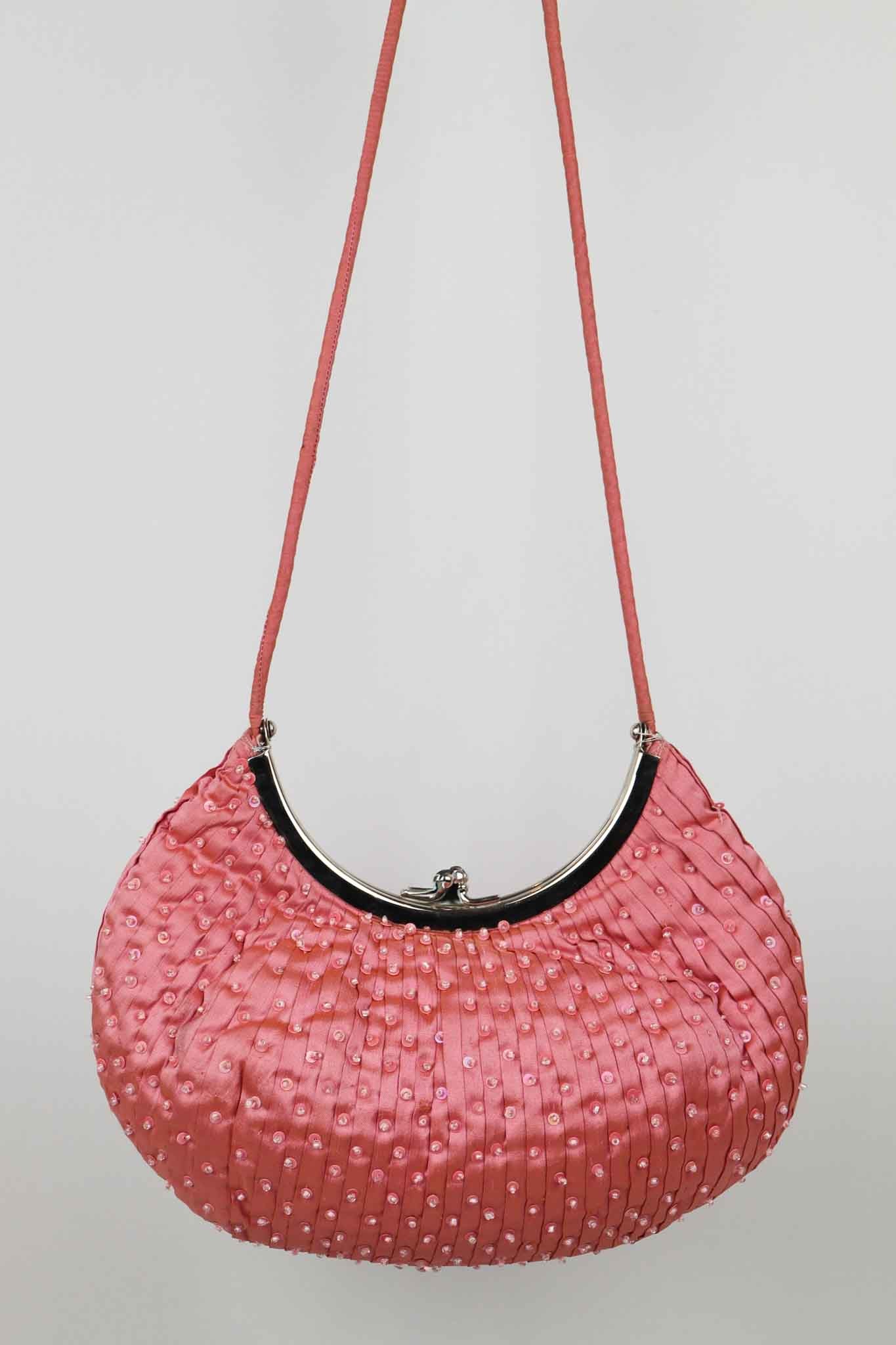Luisa Spagnoli Pink Beaded Silk Shoulder Bag