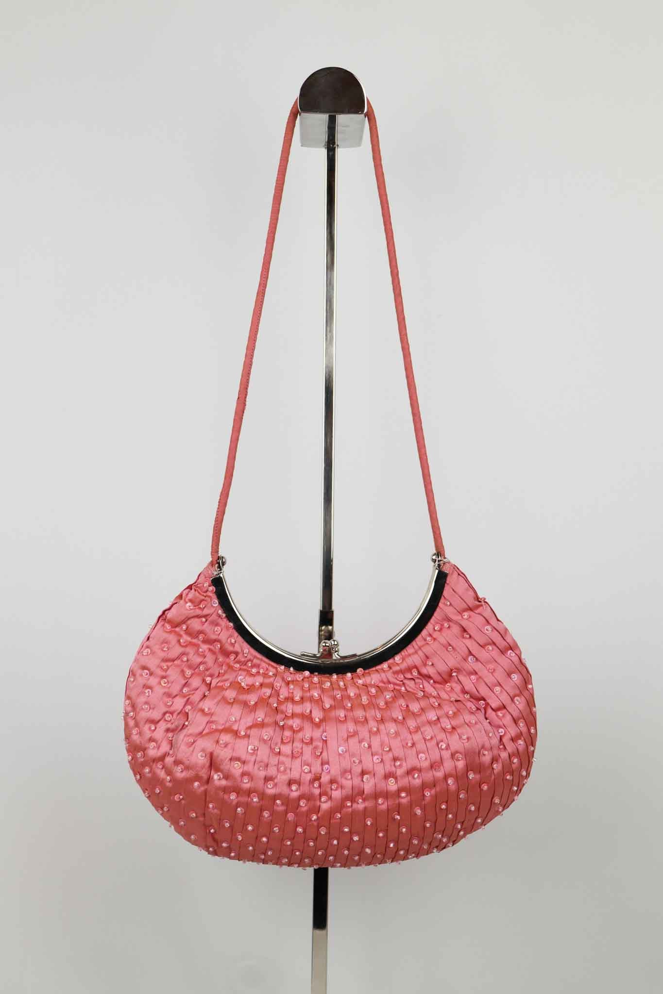 Luisa Spagnoli Pink Beaded Silk Shoulder Bag
