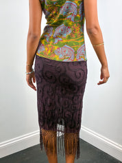 Custo Barcelona 2000s Green Crane Print Beaded Fringe Maxi Dress - XS/S