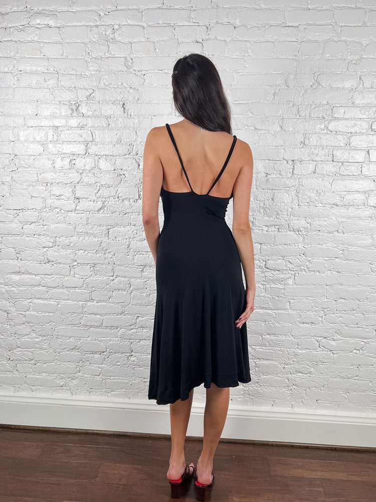 Just Cavalli 2000s Black Leopard-Lined Midi Dress