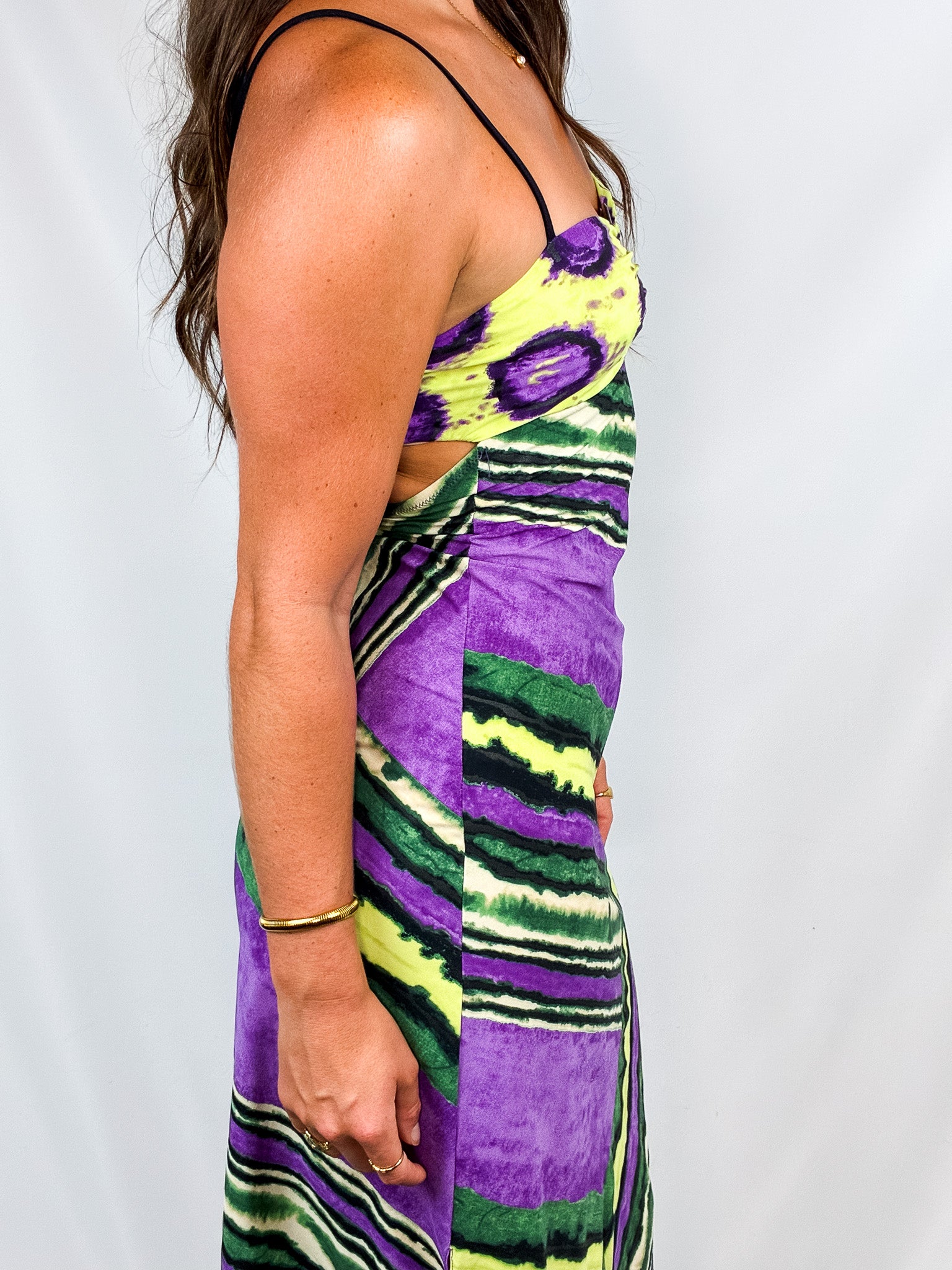 Parah 2000s Purple & Green Tie-Dye Stripe Maxi Dress - S/M